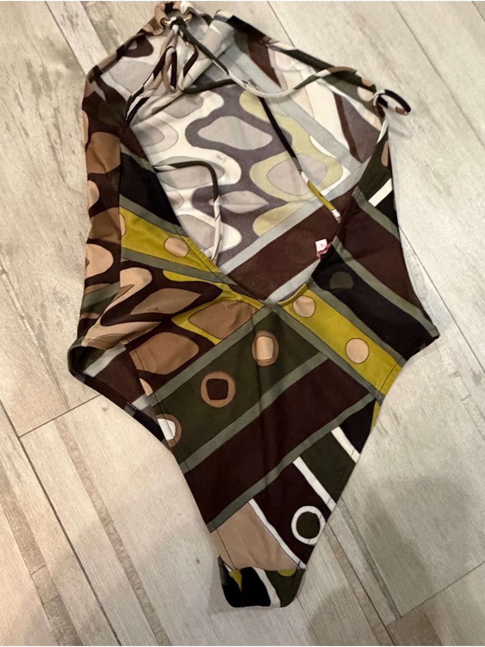PUCCI one piece swimsuit Stylish Brown and Green Geometric Scarf like new - Picture 6 of 7